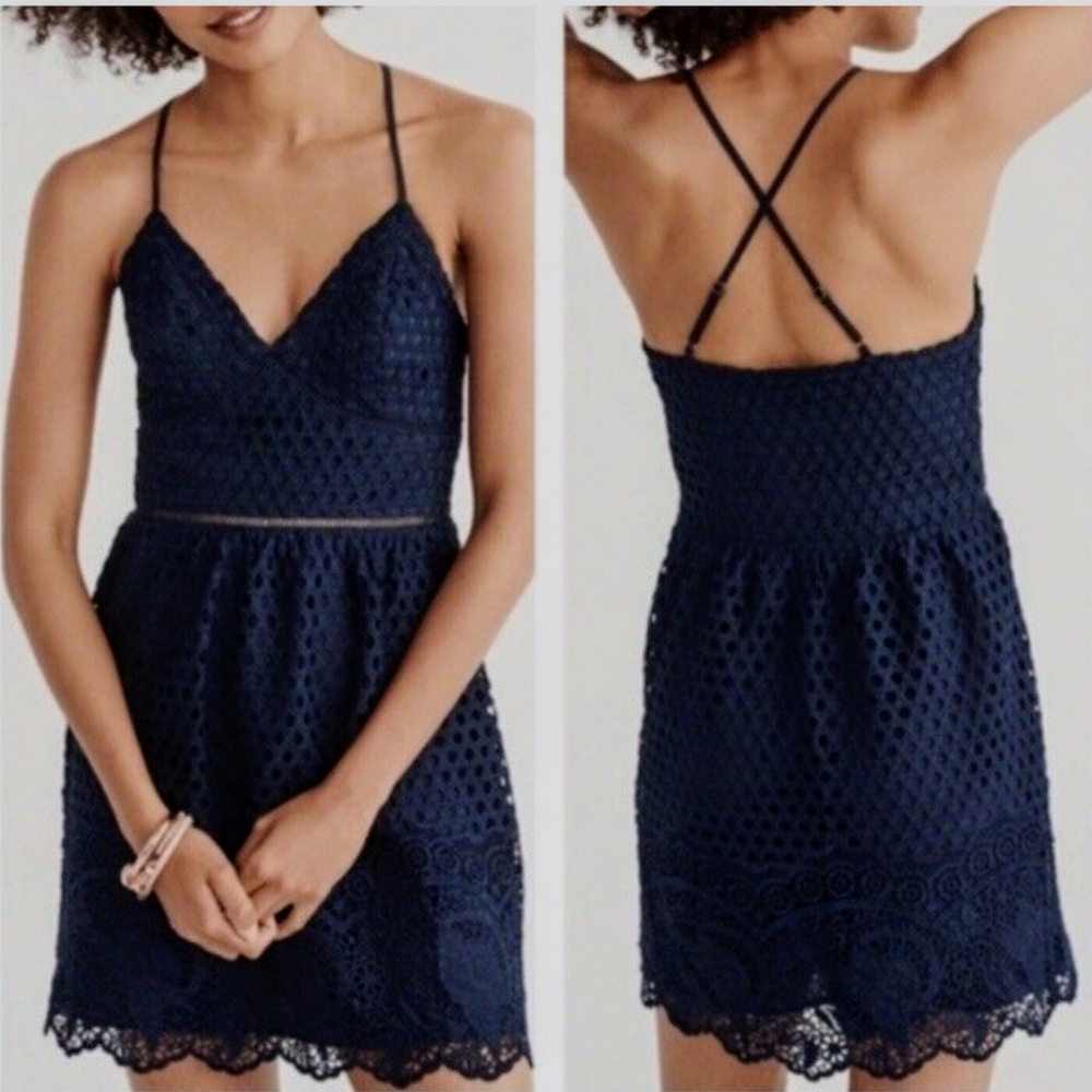 Abercrombie Navy Eyelet and Lace Dress